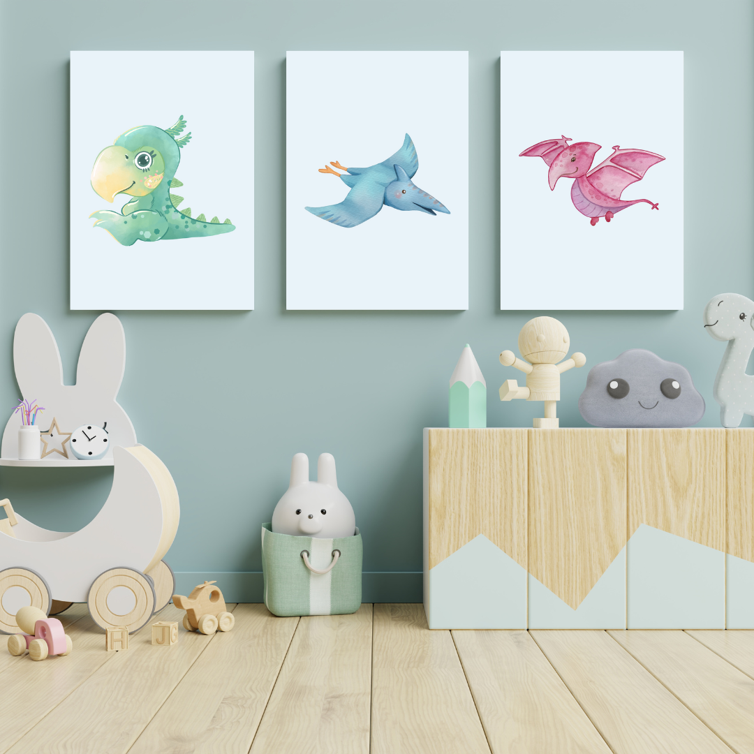 Dinosaurs Set of 3 Nursery Prints