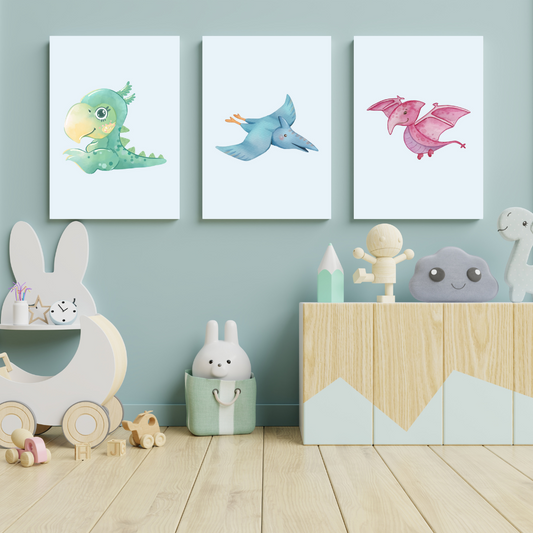 Dinosaurs Set of 3 Nursery Prints